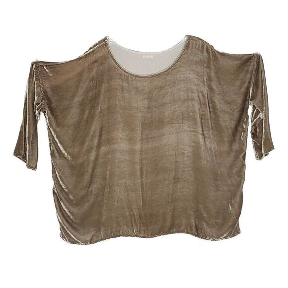 CP Shades Velvet Top S Tan Brown Boxy Oversize Lagenlook Popover 3/4 Sleeve 1005 - Picture 3 of 7